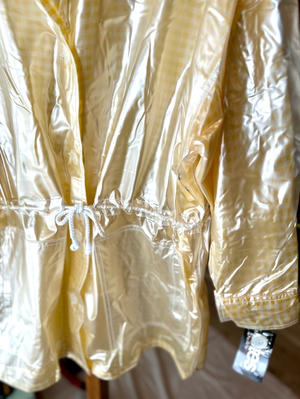 Totes Gingham Raincoat Yellow White Waterproof Jacket Packable Size M - Picture 4 of 10